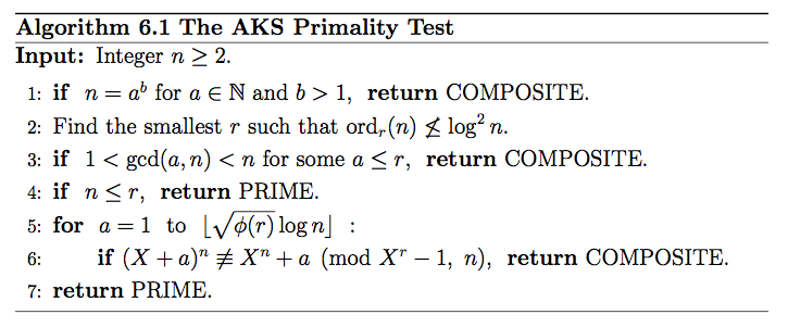 Screenshot of primality testing algorithm explained in the paper